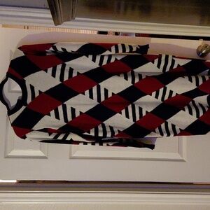 Liz Claiborne Vintage long sleeve sweater dress Navy Blue Burgundy Cream szM $25